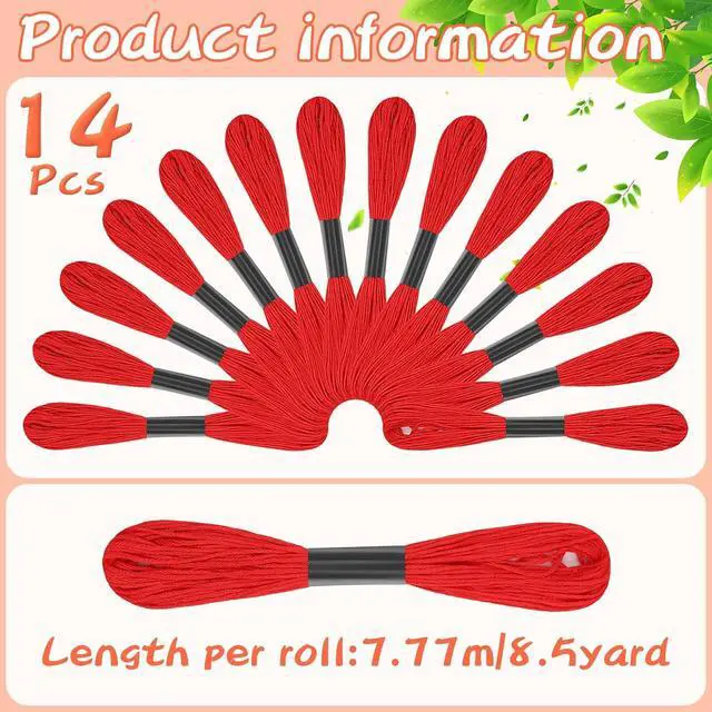 Alt view image 2 of 7 - Red Embroidery Floss: 14 Skeins Embroidery Thread Cross Stitch Thread | 120 Yards Red Friendship Bracelet String for Bracelet Making Cotton Yarn for Diy Craft