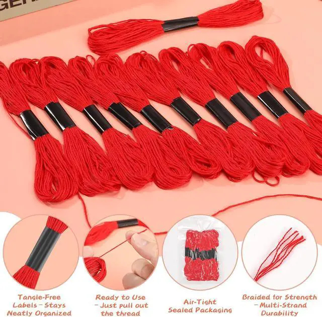 Alt view image 3 of 7 - Red Embroidery Floss: 14 Skeins Embroidery Thread Cross Stitch Thread | 120 Yards Red Friendship Bracelet String for Bracelet Making Cotton Yarn for Diy Craft