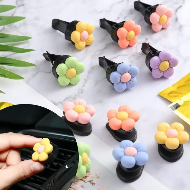 Alt view image 5 of 7 - Tallew 12 Pcs Daisy Flower Car Accessories Vent Clip Cute Colorful Flower Car Accessories Air Conditioning Outlet Air Freshener Vent Clip Charm Interior Decor for Women