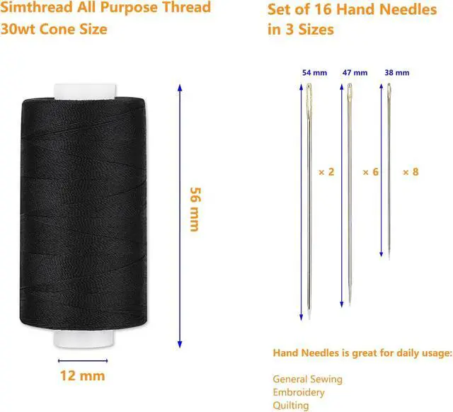 Alt view image 4 of 6 - Simthread All Purpose Thread Polyester 400 Yards Each (1 White 1 Black)