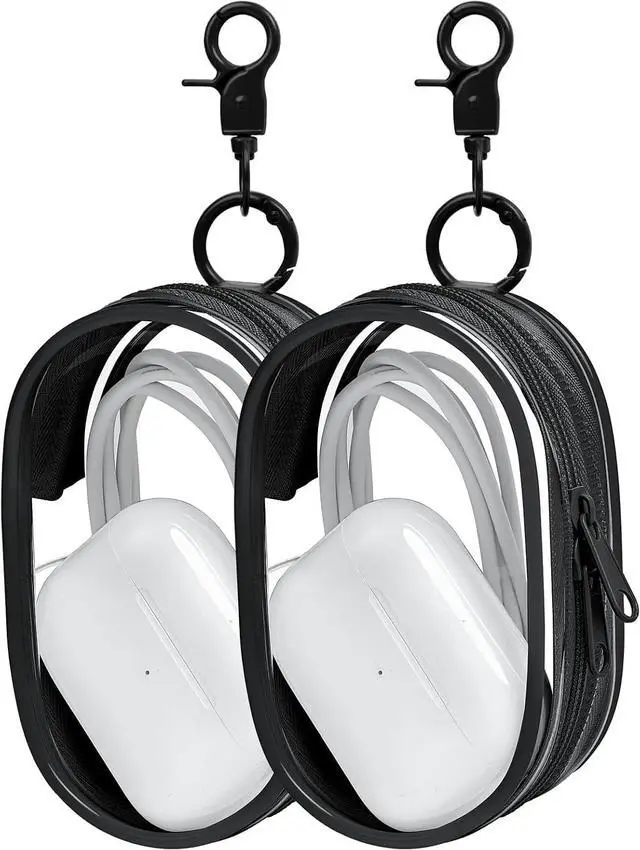 Main image of Linsaner 2 Pack Transparent Tech Pouch Storage Bags, Black + Black | Cable Organizer, Earphone Storage, Charger Holder, Key, Coin, Blind Box Doll Display Bag