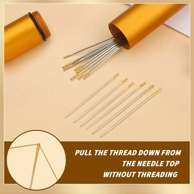 Alt view image 5 of 7 - GarfxG Self Threading Needles 15pcs Easy Threading Steel Hand Sewing Needle | Large Eye Sharp Self Threading Embroidery Needles for Hand Sewing, Metal Tube Storage, Blind Handmade Sewing Accessories