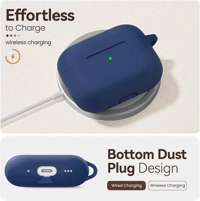 Alt view image 4 of 7 - for AirPods Pro 3 Case (2025),Soft Silicone Protective Cover Compatible with Apple AirPods Pro 3rd Generation Case with Cleaning Kit for Women Men,Air pods Pro Cases with Keychain,Midnight Blue