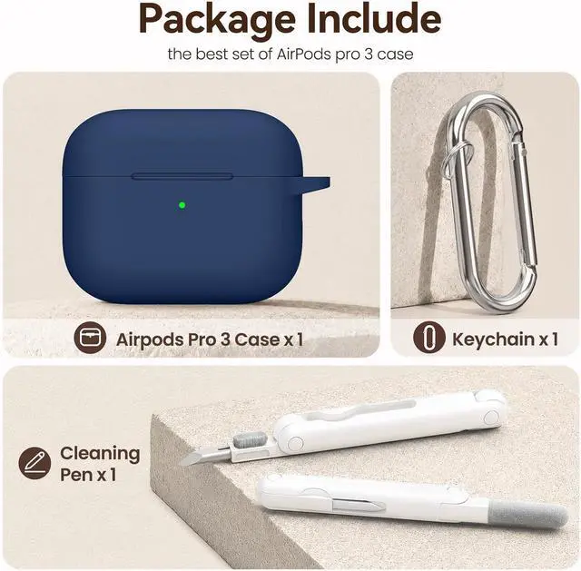 Alt view image 3 of 7 - for AirPods Pro 3 Case (2025),Soft Silicone Protective Cover Compatible with Apple AirPods Pro 3rd Generation Case with Cleaning Kit for Women Men,Air pods Pro Cases with Keychain,Midnight Blue
