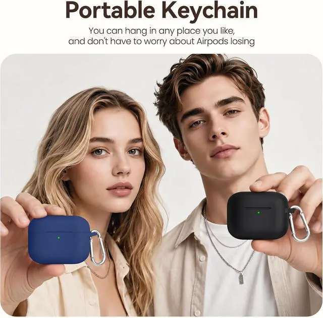 Alt view image 6 of 7 - for AirPods Pro 3 Case (2025),Soft Silicone Protective Cover Compatible with Apple AirPods Pro 3rd Generation Case with Cleaning Kit for Women Men,Air pods Pro Cases with Keychain,Midnight Blue