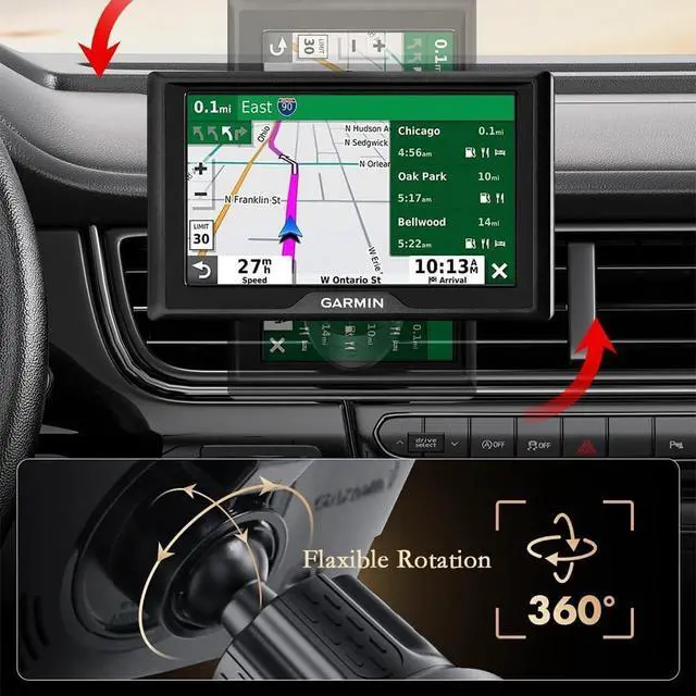 Alt view image 5 of 7 - GPS Holder for Car Air Vent Mount with Metal Hook and 17mm Ball Joint, Compatible with Nuvi GPS Devices