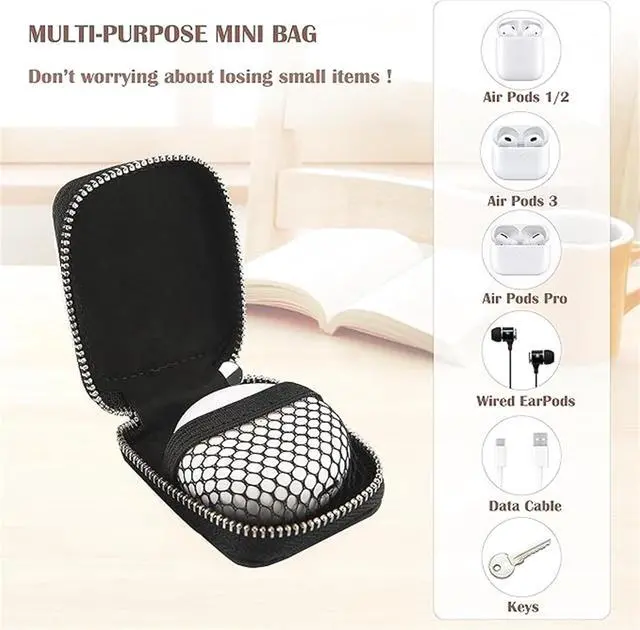 Alt view image 4 of 7 - CCSmall Earbud Cases, Headphone Storage Cover for AirPods EJB Black | PU Leather Zipper Carrying Case, Small Bag Pouch Travel Organizer for Wireless Wired Earphones & USB Cable