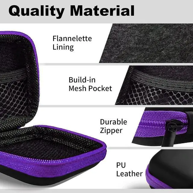 Alt view image 5 of 7 - Square Earbud Case Portable EVA Carrying Case Storage Bag Cell Phone Accessories Organizer with Carabiner for Earphone, Earbud, Earpieces, SD Memory Card, Camera Chips, Tech Pouch, Purple