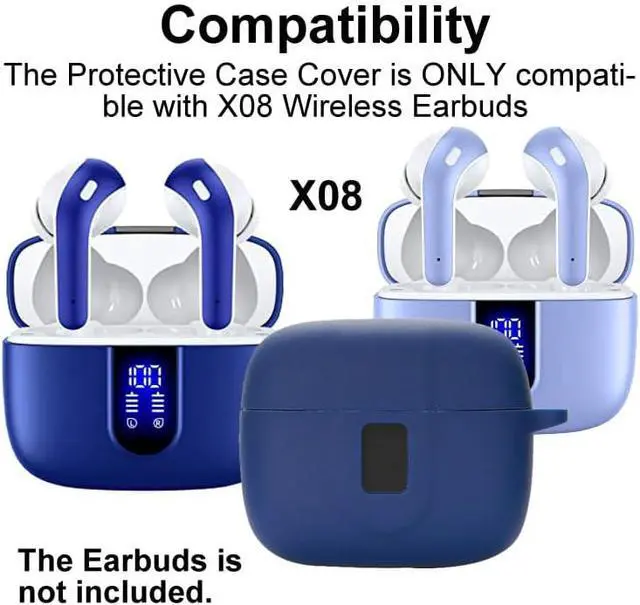 Alt view image 2 of 7 - Earbuds Case Compatible with TAGRY X08 Wireless Headphone, Silicon Protective Cover with Keychain, with Window for LED Display, Blue