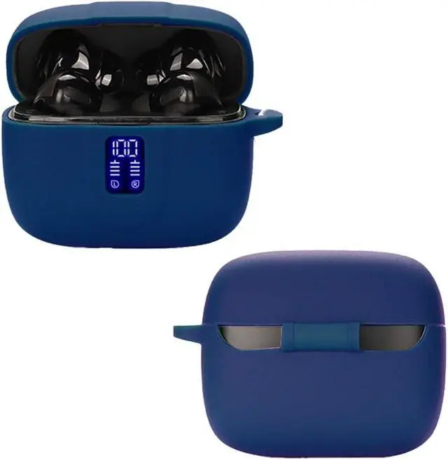 Alt view image 4 of 7 - Earbuds Case Compatible with TAGRY X08 Wireless Headphone, Silicon Protective Cover with Keychain, with Window for LED Display, Blue
