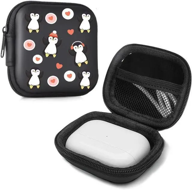 Main image of Earphone Case Headphone Hard Travel Carrying Gadget Bag | Penguin Heart Earbud Case Mini Pouch Storage Bag