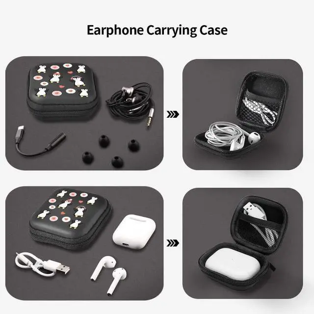 Alt view image 3 of 7 - Earphone Case Headphone Hard Travel Carrying Gadget Bag | Penguin Heart Earbud Case Mini Pouch Storage Bag