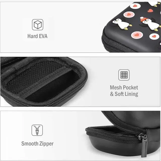 Alt view image 4 of 7 - Earphone Case Headphone Hard Travel Carrying Gadget Bag | Penguin Heart Earbud Case Mini Pouch Storage Bag