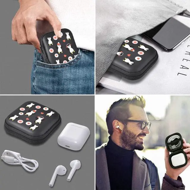 Alt view image 7 of 7 - Earphone Case Headphone Hard Travel Carrying Gadget Bag | Penguin Heart Earbud Case Mini Pouch Storage Bag