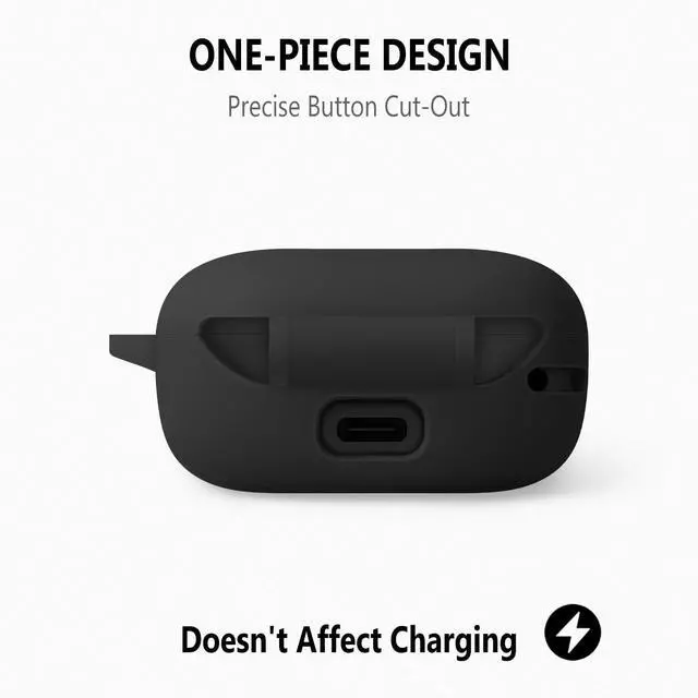 Alt view image 5 of 6 - Geiomoo Silicone Case for Anker Soundcore P31i, Anker Soundcore R60i NC, Soft Flexible Scratch Resistant Protective Cover with Carabiner (Black)