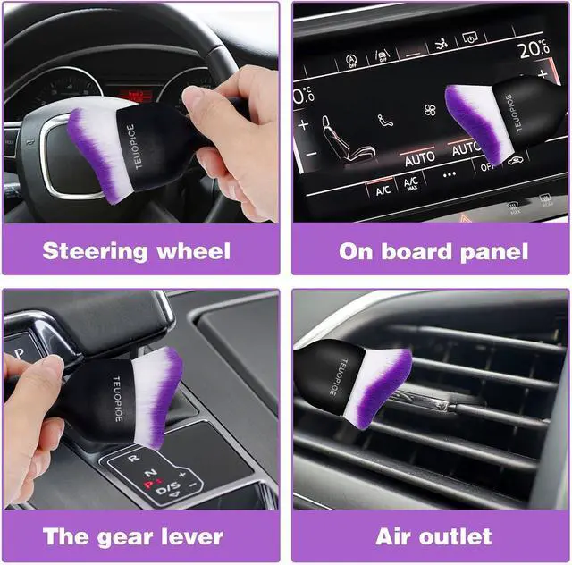 Alt view image 6 of 6 - Car Detailing Brush for Interior Dusting and Air Vents,Purple | Soft synthetic bristles clean dashboards, vents, and consoles. Lightweight PP handle is suitable for dry or wet use.