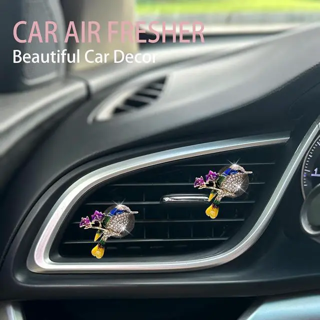 Alt view image 3 of 7 - ORIESSE Hummingbird Car Air Freshener Vent Clips,Cute Car Decor | 2pcs Blue Accessories for Women,Bling Alloy Enamel Bird Diffuser
