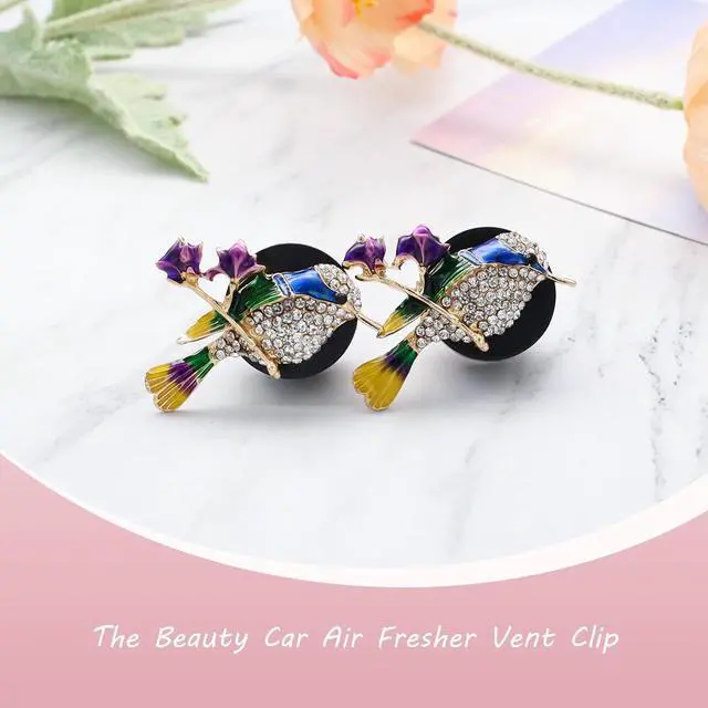 Alt view image 2 of 7 - ORIESSE Hummingbird Car Air Freshener Vent Clips,Cute Car Decor | 2pcs Blue Accessories for Women,Bling Alloy Enamel Bird Diffuser
