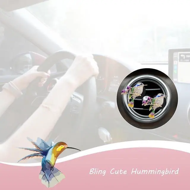 Alt view image 4 of 7 - ORIESSE Hummingbird Car Air Freshener Vent Clips,Cute Car Decor | 2pcs Blue Accessories for Women,Bling Alloy Enamel Bird Diffuser