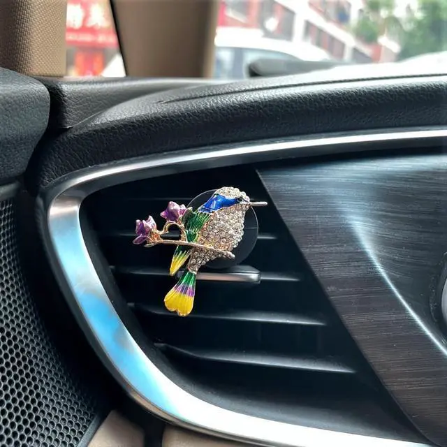 Alt view image 6 of 7 - ORIESSE Hummingbird Car Air Freshener Vent Clips,Cute Car Decor | 2pcs Blue Accessories for Women,Bling Alloy Enamel Bird Diffuser