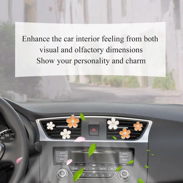 Alt view image 2 of 5 - ORIESSE 6pcs White Orange Daisy Flower Air Vent Clips Car Air Fresheners | Cute Daisy Car Decor Girly Car Accessories for Women Sparkle 3.3cm/3cm/2.5cm Flower Car Vent Clips Refillable Diffuser