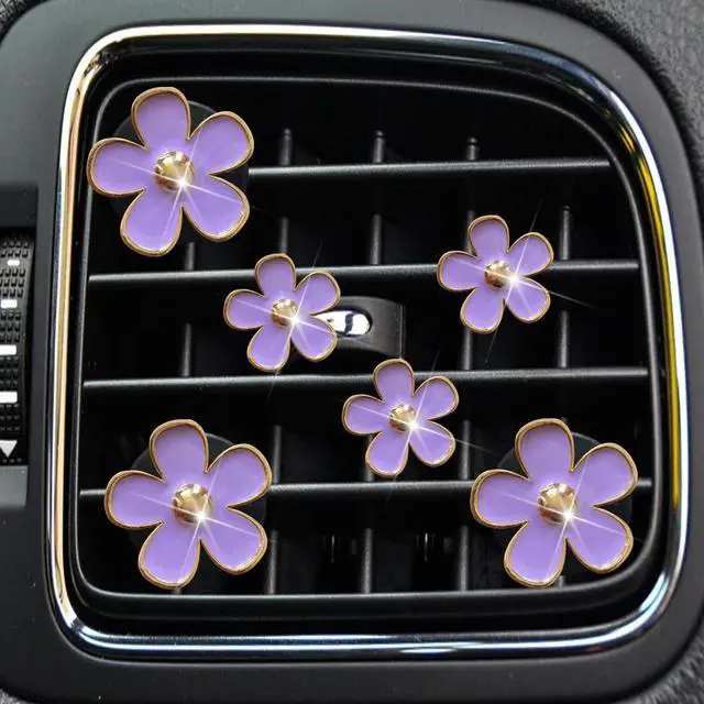 Main image of 6 Pcs Daisy Flower Car Air Vent Clips, Purple Car Decor with Fragrance Pads | Charm,Cute,Clip-on Fits AC Vents, Cute Aesthetic Dashboard Accessories,Floral Charm Decor for Vehicle Interior Styling