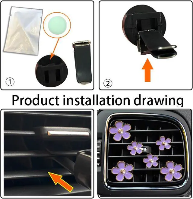 Alt view image 2 of 4 - 6 Pcs Daisy Flower Car Air Vent Clips, Purple Car Decor with Fragrance Pads | Charm,Cute,Clip-on Fits AC Vents, Cute Aesthetic Dashboard Accessories,Floral Charm Decor for Vehicle Interior Styling