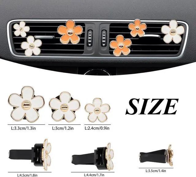 Alt view image 3 of 5 - ORIESSE 6pcs White Orange Daisy Flower Air Vent Clips Car Air Fresheners | Cute Daisy Car Decor Girly Car Accessories for Women Sparkle 3.3cm/3cm/2.5cm Flower Car Vent Clips Refillable Diffuser
