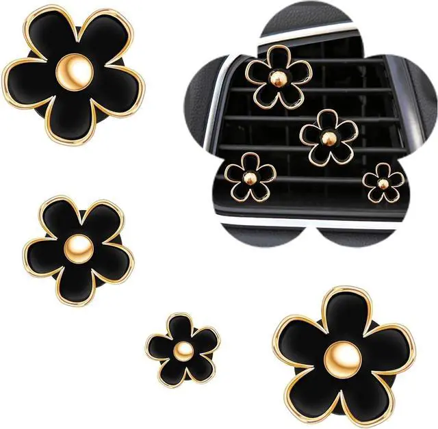 Main image of Daisy Flower Car Air Freshener Vent Clips, 4 Pcs Cute Car Accessories for Women Interior, Girly Decor Essentials, Truck Accessories, for Bathroom Office Pet Houses (Black, 3.1cm 2.9cm 2.2cm 1.6cm)