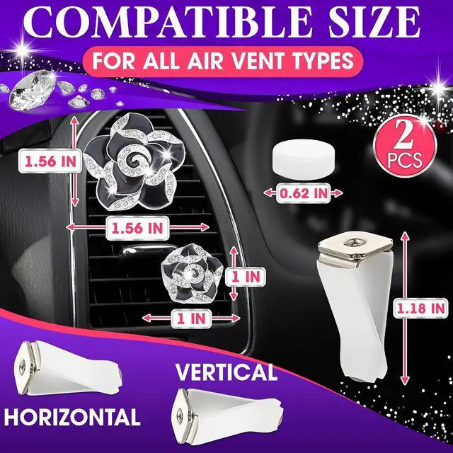 Alt view image 2 of 7 - 2 Pcs Car Air Freshener Vent Clip Set - Camellia Car Vent Clips Cute Auto Accessories for Women Interior Cute Decor Flower Vehicle Accessories