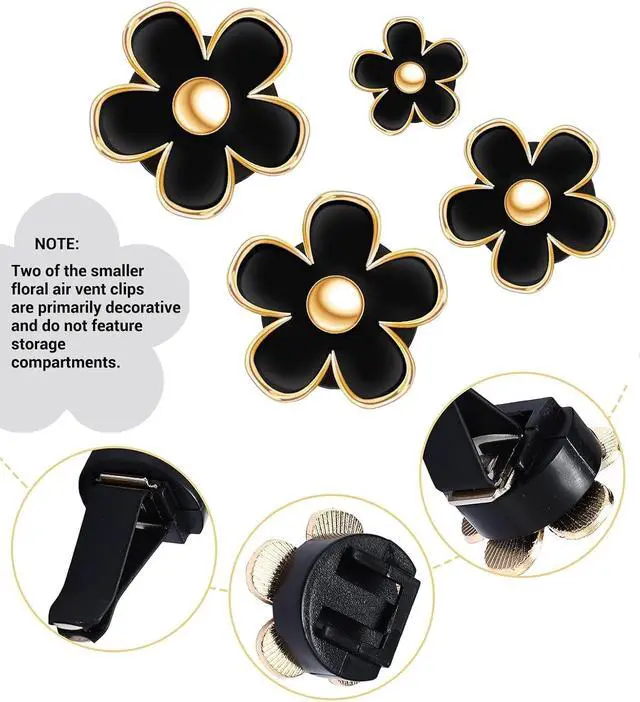 Alt view image 3 of 7 - Daisy Flower Car Air Freshener Vent Clips, 4 Pcs Cute Car Accessories for Women Interior, Girly Decor Essentials, Truck Accessories, for Bathroom Office Pet Houses (Black, 3.1cm 2.9cm 2.2cm 1.6cm)