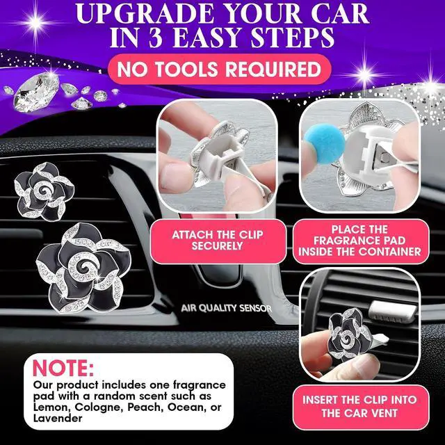 Alt view image 5 of 7 - 2 Pcs Car Air Freshener Vent Clip Set - Camellia Car Vent Clips Cute Auto Accessories for Women Interior Cute Decor Flower Vehicle Accessories