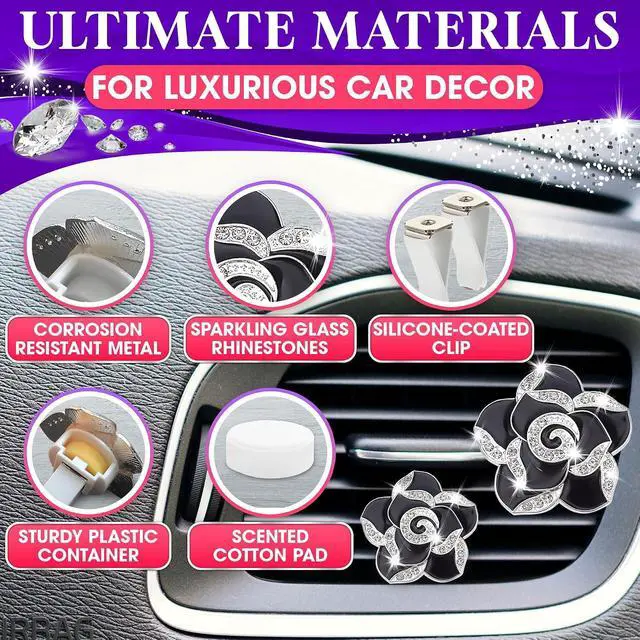 Alt view image 3 of 7 - 2 Pcs Car Air Freshener Vent Clip Set - Camellia Car Vent Clips Cute Auto Accessories for Women Interior Cute Decor Flower Vehicle Accessories