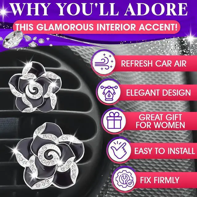 Alt view image 4 of 7 - 2 Pcs Car Air Freshener Vent Clip Set - Camellia Car Vent Clips Cute Auto Accessories for Women Interior Cute Decor Flower Vehicle Accessories