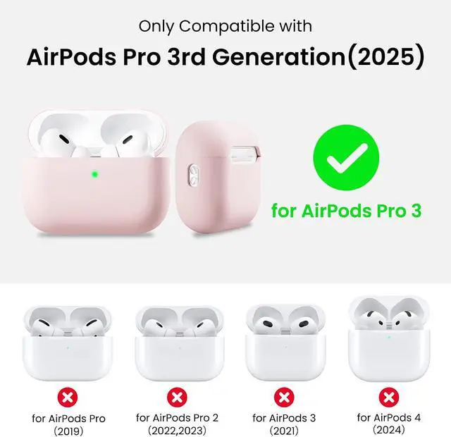 Alt view image 2 of 7 - ORNARTO for AirPods Pro 3 Case, Hybrid Silicone, Chalk Pink | Hybrid Silicone Rubber, Front LED Visible, Wireless Charging, Skin-Friendly Soft Touch, Anti-Scratch, Detachable Lanyard