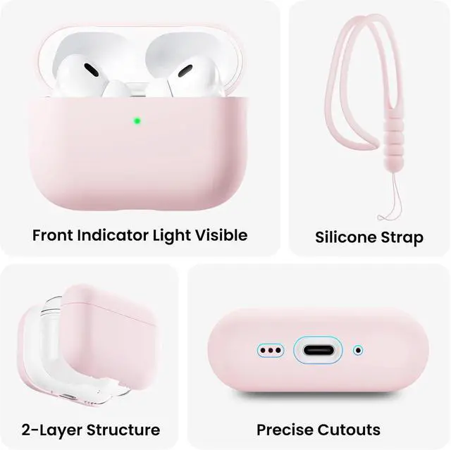 Alt view image 4 of 7 - ORNARTO for AirPods Pro 3 Case, Hybrid Silicone, Chalk Pink | Hybrid Silicone Rubber, Front LED Visible, Wireless Charging, Skin-Friendly Soft Touch, Anti-Scratch, Detachable Lanyard