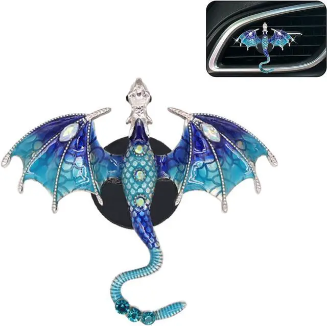 Main image of ORIESSE Bling Dragon Car Air Freshener Vent Clip,Goth Car Accessories | 1pc Rhinestone Blue Dragon Car Decor,Cute Air Vent Clip Dashboard Decoration Accessory,Refillable Animal Diffuser
