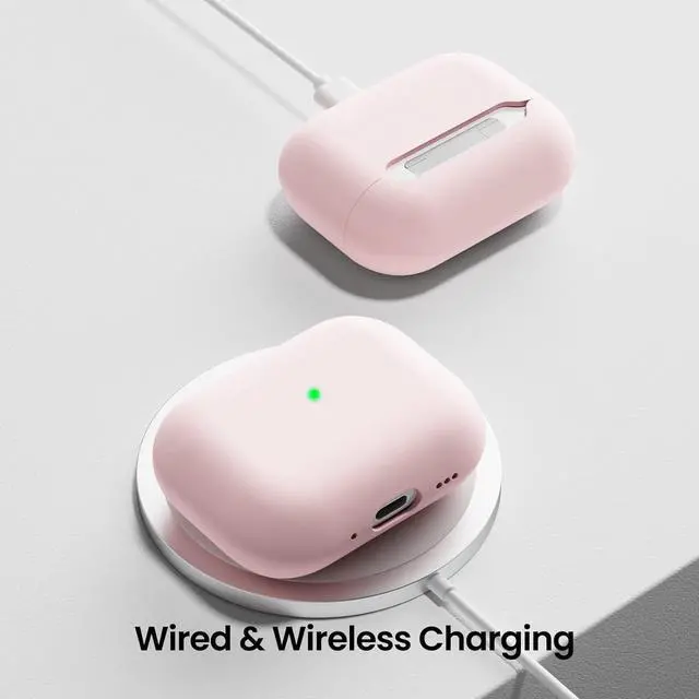 Alt view image 5 of 7 - ORNARTO for AirPods Pro 3 Case, Hybrid Silicone, Chalk Pink | Hybrid Silicone Rubber, Front LED Visible, Wireless Charging, Skin-Friendly Soft Touch, Anti-Scratch, Detachable Lanyard