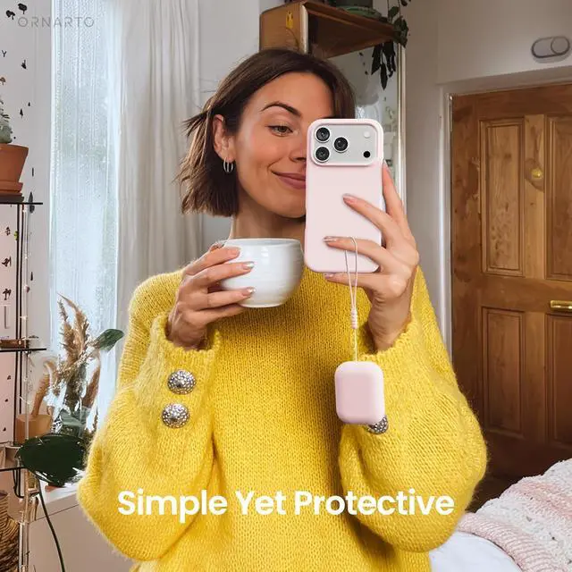Alt view image 6 of 7 - ORNARTO for AirPods Pro 3 Case, Hybrid Silicone, Chalk Pink | Hybrid Silicone Rubber, Front LED Visible, Wireless Charging, Skin-Friendly Soft Touch, Anti-Scratch, Detachable Lanyard