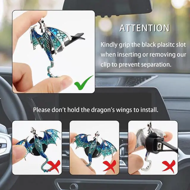 Alt view image 7 of 7 - ORIESSE Bling Dragon Car Air Freshener Vent Clip,Goth Car Accessories | 1pc Rhinestone Blue Dragon Car Decor,Cute Air Vent Clip Dashboard Decoration Accessory,Refillable Animal Diffuser