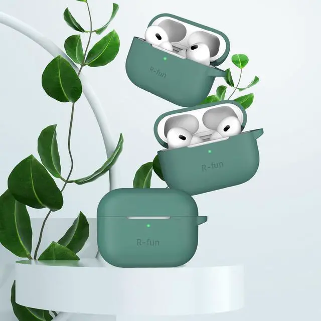 Alt view image 2 of 7 - R-fun for AirPods Pro 2 Case, Silicone Protective Case, Compatible with Airpods Pro Case 2nd / 1st Generation (2023/2022/2019), with Cleaner Kit and Carabiner, Pine Green