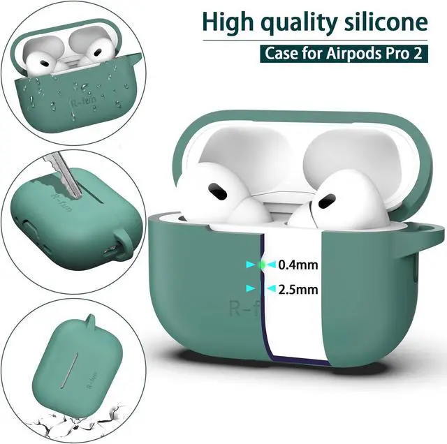 Alt view image 6 of 7 - R-fun for AirPods Pro 2 Case, Silicone Protective Case, Compatible with Airpods Pro Case 2nd / 1st Generation (2023/2022/2019), with Cleaner Kit and Carabiner, Pine Green