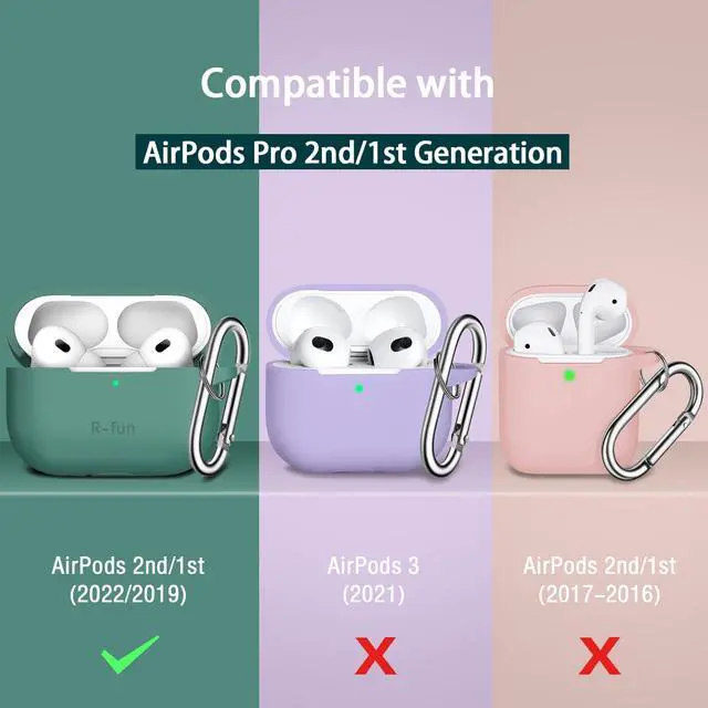 Alt view image 5 of 7 - R-fun for AirPods Pro 2 Case, Silicone Protective Case, Compatible with Airpods Pro Case 2nd / 1st Generation (2023/2022/2019), with Cleaner Kit and Carabiner, Pine Green
