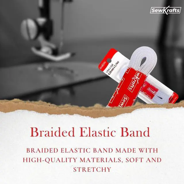 Alt view image 4 of 7 - SewKrafts Braided Elastic for Sewing, 1/4 Inch x 3 Yards, White, Soft & Stretchy Elastic for Scrunchies, Necklines, Waistbands, Leg Bands & Swimwear - Durable Stretch Strap