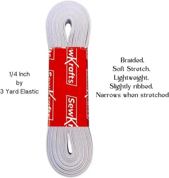 Alt view image 7 of 7 - SewKrafts Braided Elastic for Sewing, 1/4 Inch x 3 Yards, White, Soft & Stretchy Elastic for Scrunchies, Necklines, Waistbands, Leg Bands & Swimwear - Durable Stretch Strap