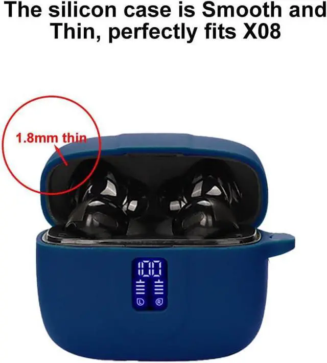 Alt view image 5 of 7 - Earbuds Case Compatible with TAGRY X08 Wireless Headphone, Silicon Protective Cover with Keychain, with Window for LED Display, Blue