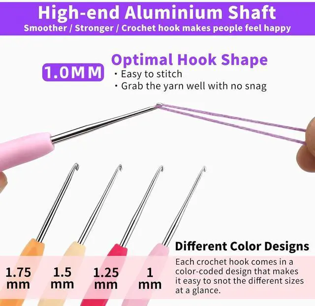 Alt view image 3 of 7 - Iuuidu 4PCS Crochet Hooks Small Crochet Hooks for Arthritic Hands 4Size | 1.0mm, 1.25mm, 1.5mm, 1.75mm Small Size Crochet Hooks, Crochet Needles for Beginners, Smooth Knitting Needles for Handmade