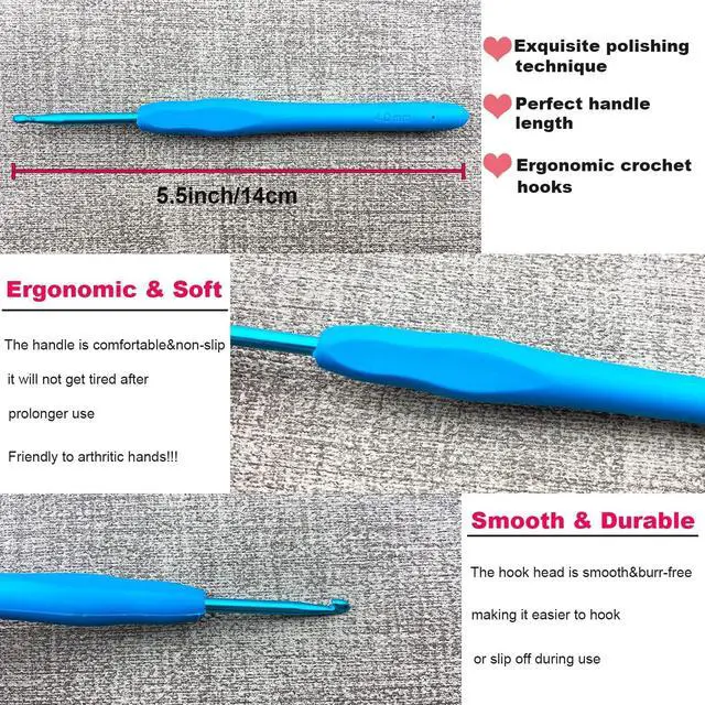 Alt view image 3 of 7 - Hobekoee 0.5mm Lace Crochet Hook Ergonomic Handle for Arthritic Hands Soft & Smooth Knitting Needles for Beginners and Crocheting Yarn