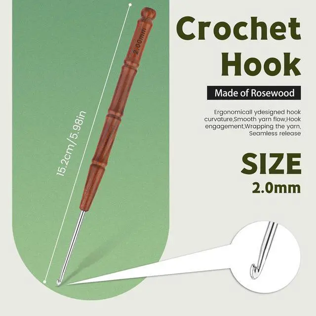 Alt view image 2 of 7 - Wuadua 2mm Crochet Hook Ergonomic Crochet Hooks with Wooden Handle | Crochet Needle for Arthritic and Beginner for Lace Thread, Perfect for Small Crocheting Coasters, Tablecloths, Placemats