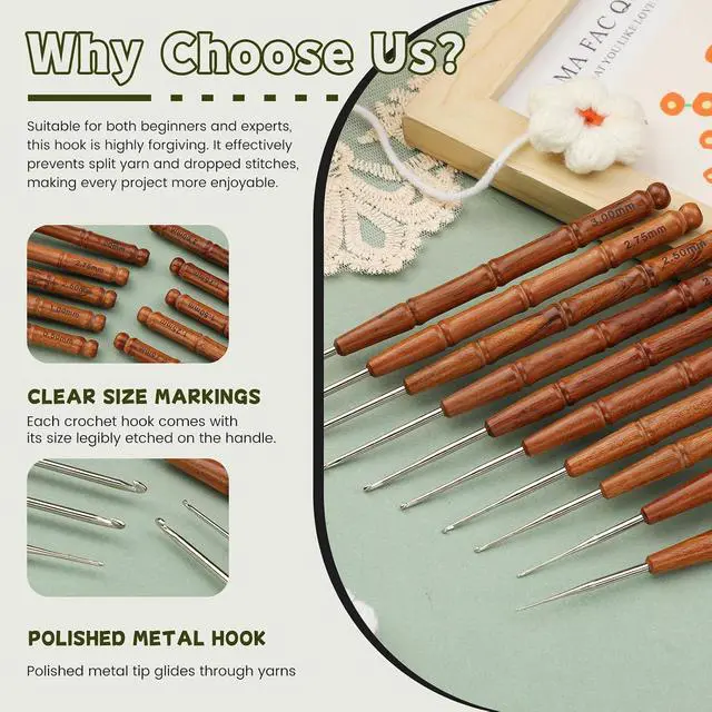 Alt view image 3 of 7 - Wuadua 1.75mm Crochet Hook Ergonomic Crochet Hooks with Wooden Handle | Crochet Needle for Arthritic, Crochet Tool Crocheting Hooks Ideal for Lace Thread, Perfect for Miniature Delicate Items